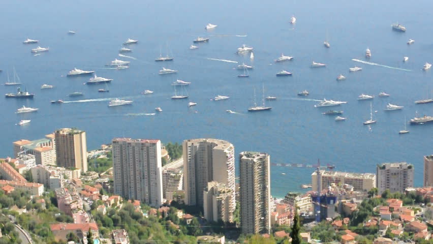 View of Monaco and many yachts in the bay
