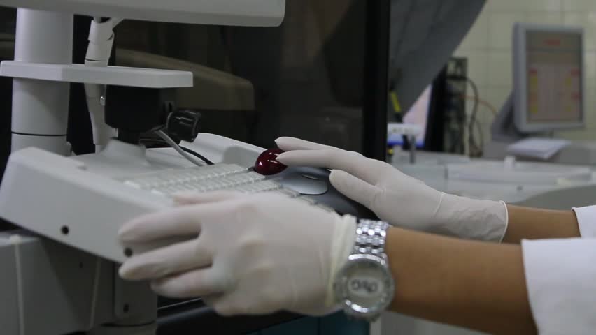 Digital device for analysis of blood,  close-up shot