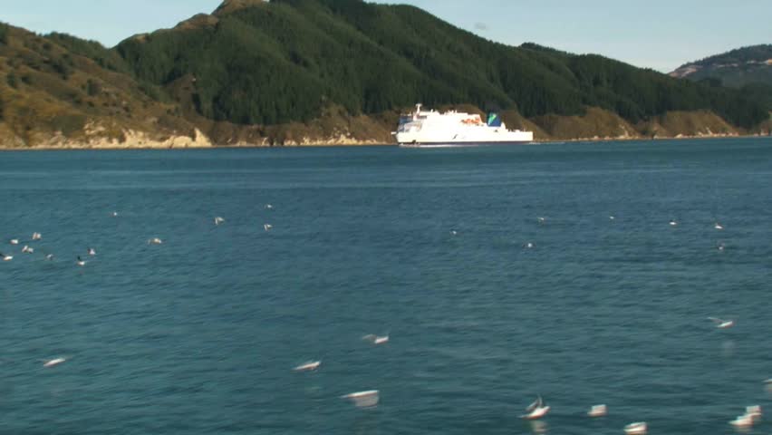 Picton, New Zealand, October 2011. Passenger ferry departing  Picton in the evening, Picton is at the head of Queen Charlotte Sound near the north-east corner of the South Island.