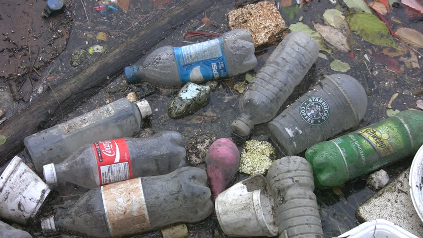 TORONTO - August 16: Plastic bottles and cups float in the Don River, Toronto, Canada, August 16, 2008. Environment Canada has called the Don one of the most polluted rivers in the country.