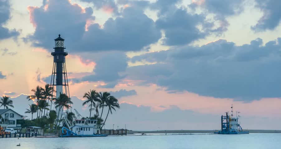 Nice sunrise at Hillsboro lighthouse and inlet on Florida Atlantic Coast