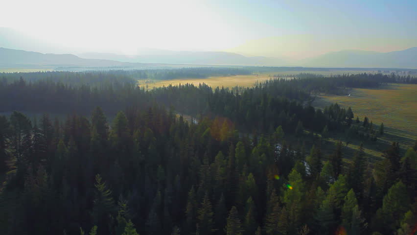 flight over mountain river