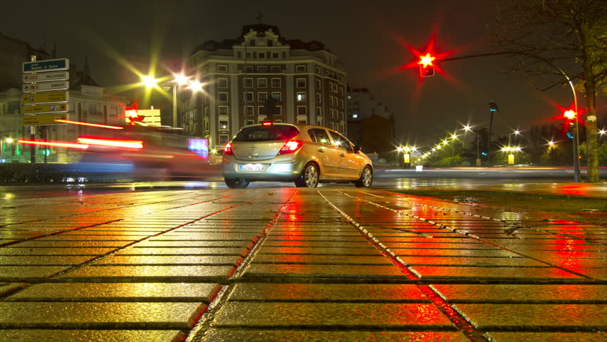 MADRID, SPAIN - CIRCA 2012: Time lapse of a busy street circa 2012 downtown Madrid, Spain. Zoom in/out, pan.