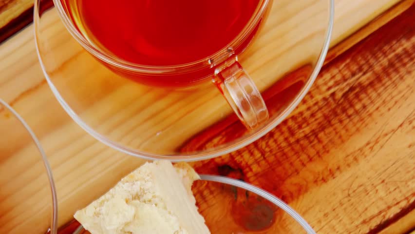 cake dessert and tea on wooden table