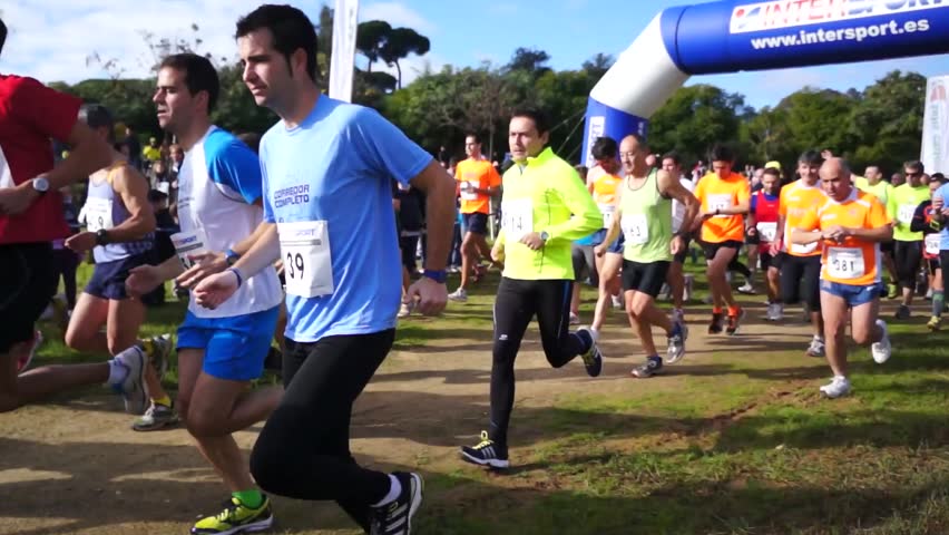 HUELVA, ANDALUSIA, SPAIN - DECEMBER 8: Celebrations the first Cross in Moret Park with the participation of over 200 athletes over a distance of 7 km on December 8, 2012 in Huelva, Spain