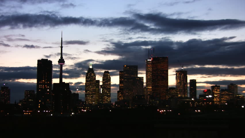 Timelapse shot at dusk, of clouds passing over Toronto.