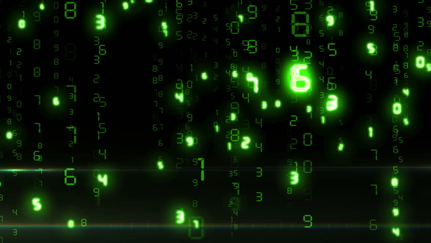 Flying through the falling numbers (like matrix). Looped animation. HD 1080.