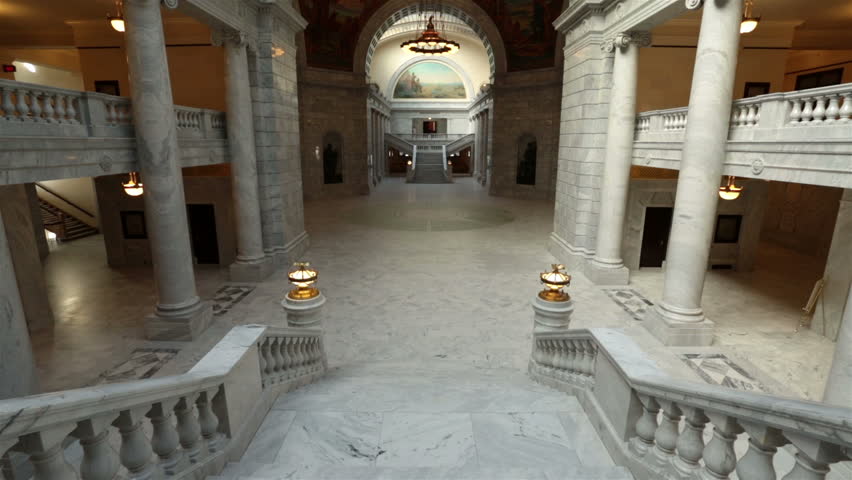 SALT LAKE CITY, UTAH NOV 2012: Utah State Capital tilt to arch ceiling. Utah State capital building high on hill overlooking city of Salt Lake City. Elegant architectural interior design.
