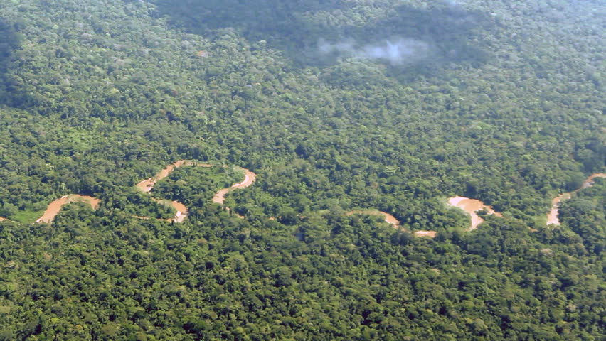 Flying over pristine tropical rainforest in the Ecuadorian Amazon