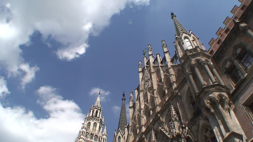 MUNICH, GERMANY - CIRCA 2011: Working fountain in front of the Town Hall in Munich's Marienplatz square.