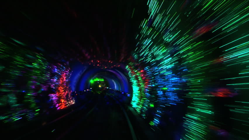 The Bund sightseeing tunnel goes under the Huangpu River, slow shutter speed, China, Shanghai