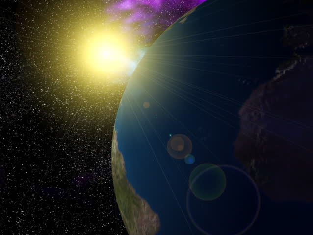 Computer-generated 3D animated loop depicting a close-up of the rotating Earth (no clouds)