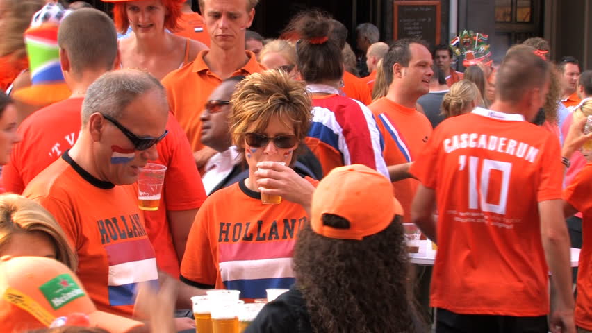 GRONINGEN, HOLLAND - JULY 11: Dutch soccer fans supporting their team during the final of the FIFA World Cup 2010 Netherlands vs. Spain - July 11, 2010 in Groningen, the Netherlands.