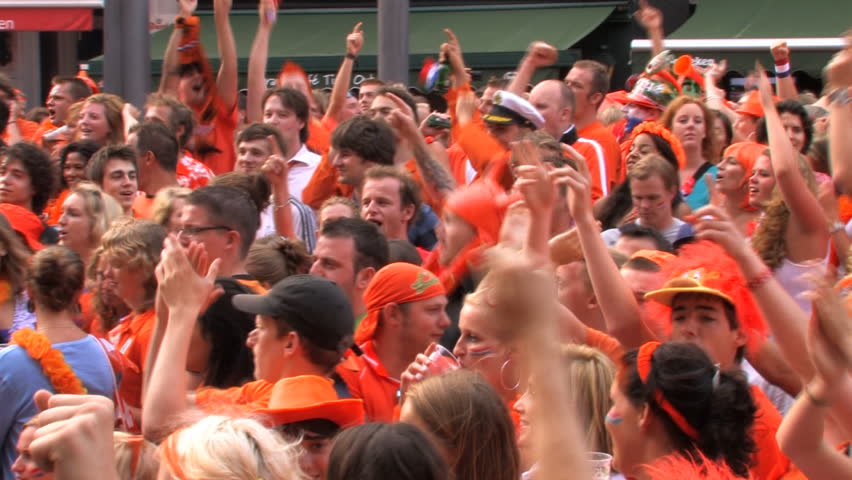 GRONINGEN, HOLLAND - JULY 11: Dutch soccer fans supporting their team during the final of the FIFA World Cup 2010 Netherlands vs. Spain - July 11, 2010 in Groningen, the Netherlands.