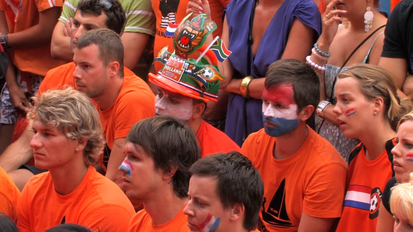 GRONINGEN, HOLLAND - JULY 11: Dutch soccer fans supporting their team during the final of the FIFA World Cup 2010 Netherlands vs. Spain - July 11, 2010 in Groningen, the Netherlands.