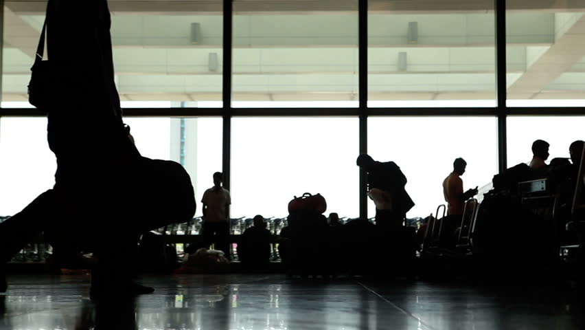 evening in the airport in time lapse close up shot
