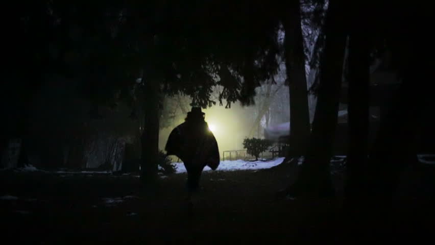 Woman trying to escape in the darkness inside the forest
