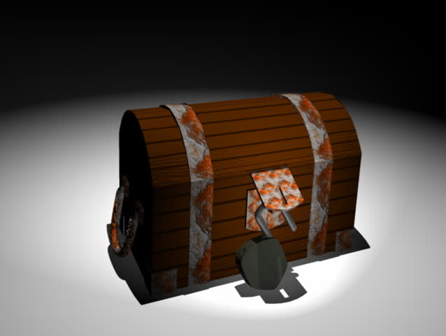 Computer-generated 3D animation depicting a treasure chest (concept: wealth)