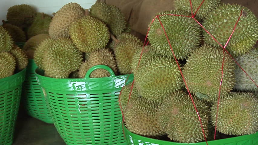 Fresh Durian (the King of Fruits) at a Durian Wholesaler in Pak Khlong Market