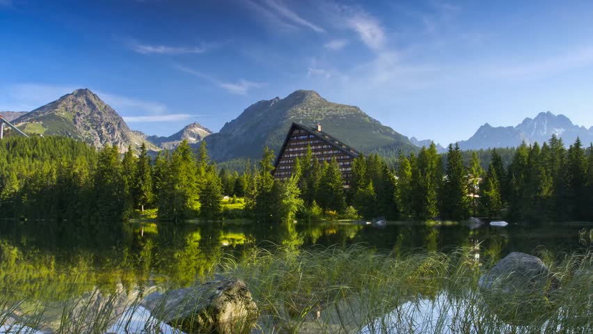 Time lapse clip. Mountain lake in National Park High Tatra. Strbske pleso, Slovakia, Europe. HD video (High Definition)