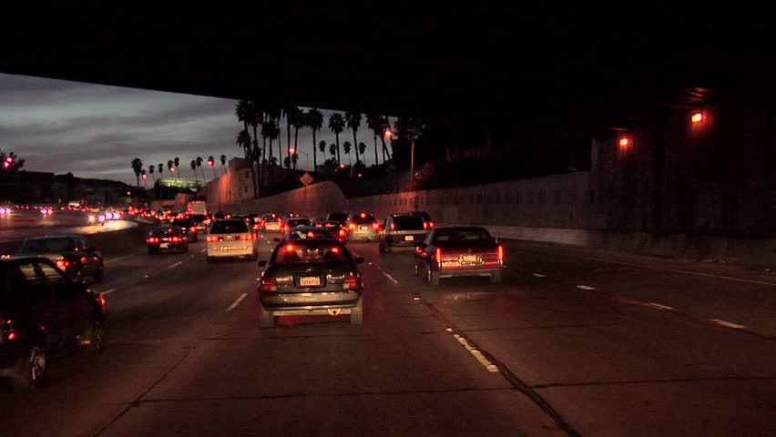 LOS ANGELES, CALIFORNIA - CIRCA NOVEMBER 2008: POV on Hollywood Freeway 101 early Evening in Los Angeles