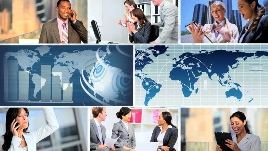 Montage digital images CG global communication business people in city business scenes