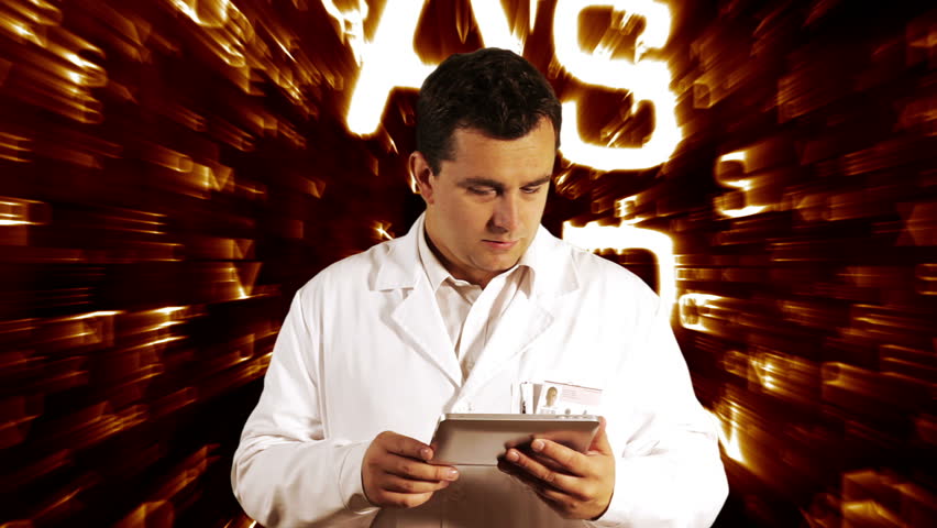 Scientist Using Tablet PC Forming Science Text Background