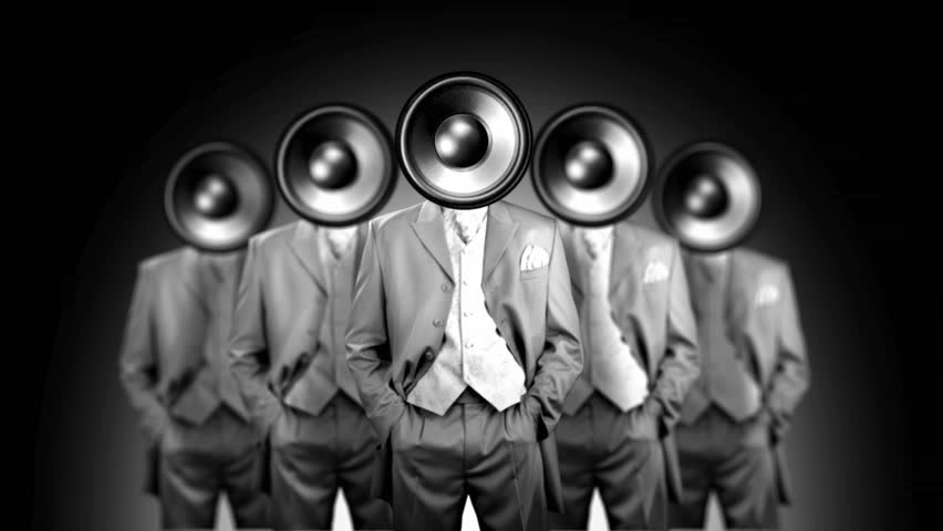 People  in the place of head it is moved loud speakers in a rhythm