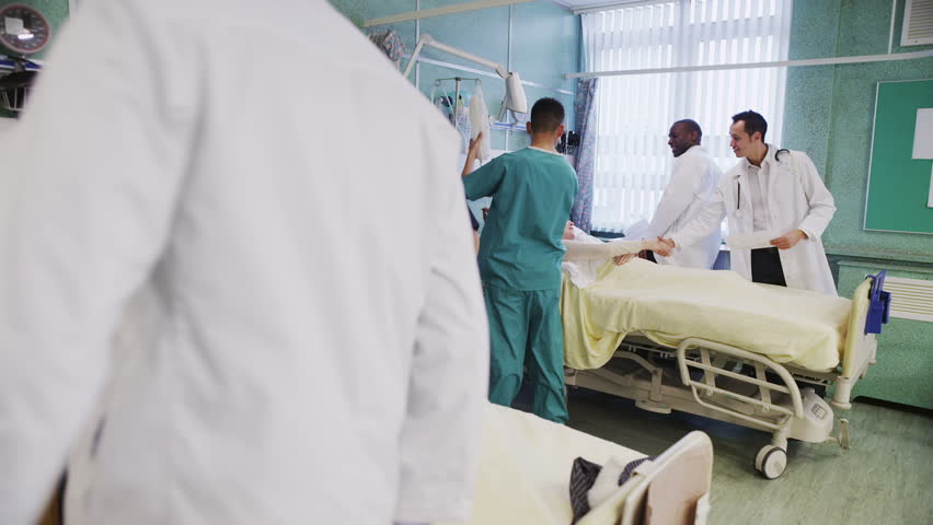 Patients receiving outstanding service of health care from medical team. In slow motion.