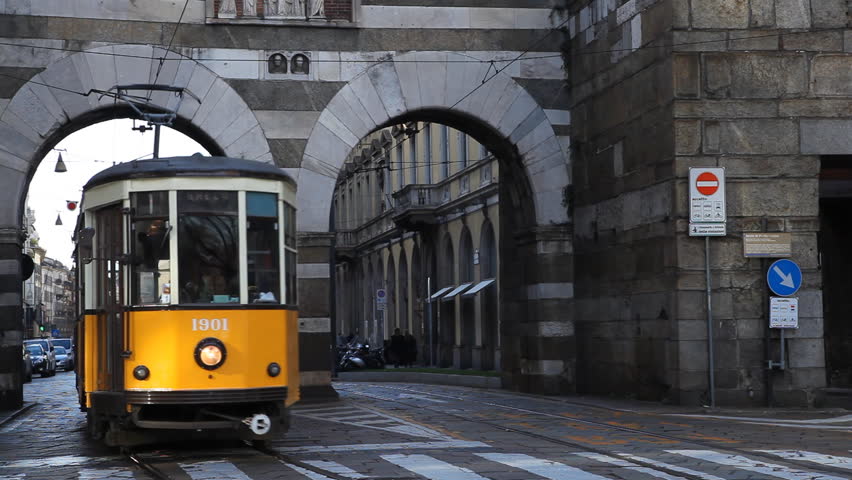 MILAN, ITALY - DECEMBER 29, 2011 Old Tramway Traffic on via Manzoni