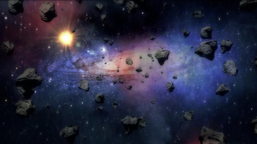 Asteroids field in the galaxy animation
