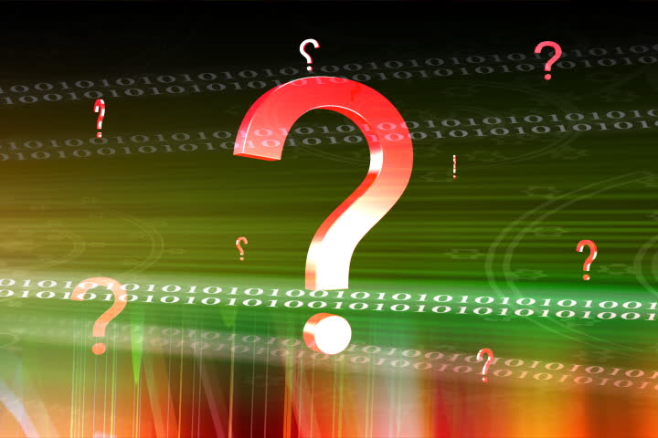 Digital footage of sign and symbols with question mark	