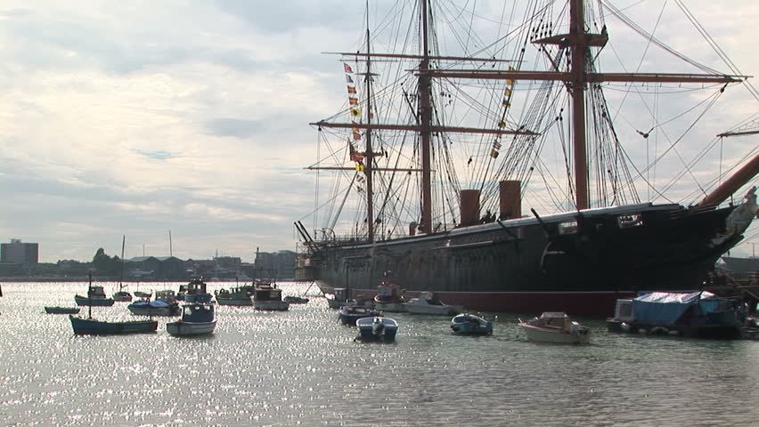 19th century warship HMS Warrior in Portsmouth, UK