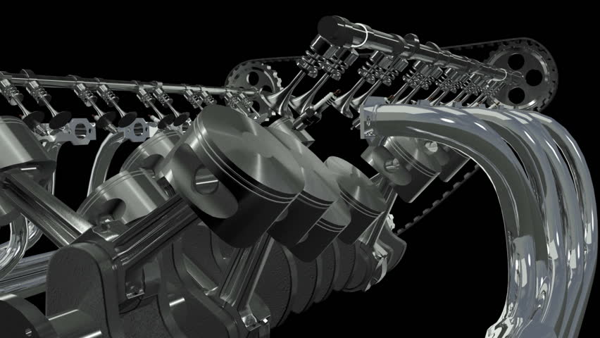 Twelve Cylinder V Motor Animation. Seamless looping. Alpha channel appended.