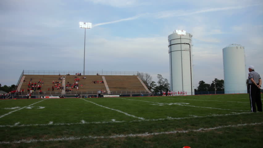 High school football stadium pre-game pan