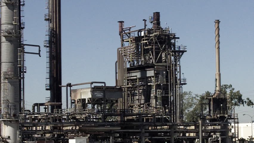 SANTA FE SPRINGS, CA - February 23, 2013: An aging oil refining tower at an old refinery circa 2013 in Santa Fe Springs. California frequently has higher gas prices due to its aging oil refineries. 
