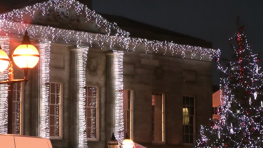 Christmas Tree and Civic Building -  Shire Hall, Market Square, Staffordshire, England