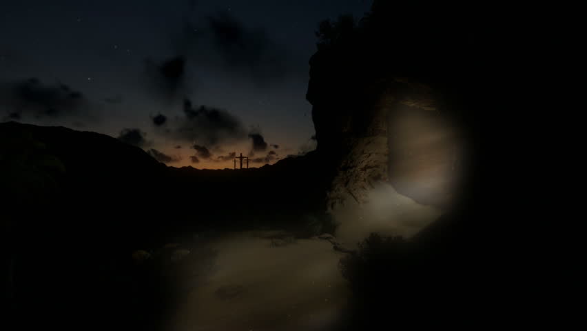 Jesus on Cross and Light of Resurrection, timelapse night to day