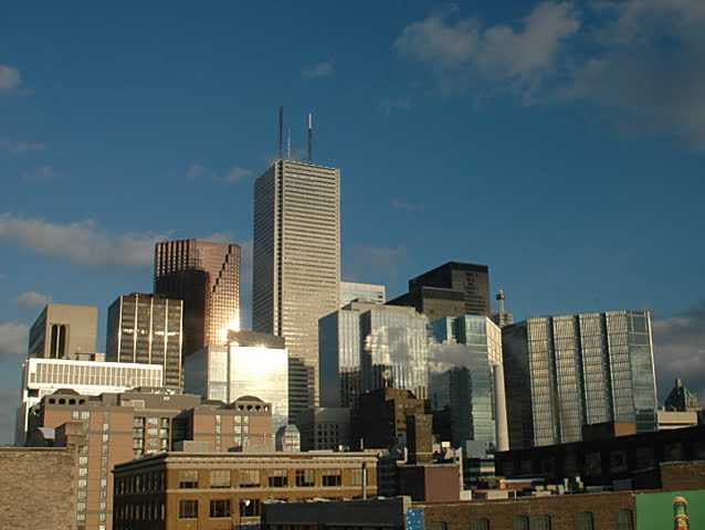 Time lapse. Downtown sunset with moonrise.