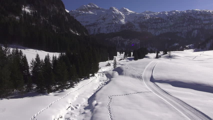 aerial view beautiful winter snow covered landscape and mountain panorama