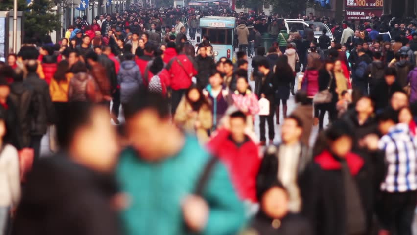 Slow Motion of Busy Crowds Traffic on Nanjing Road, Shanghai, China