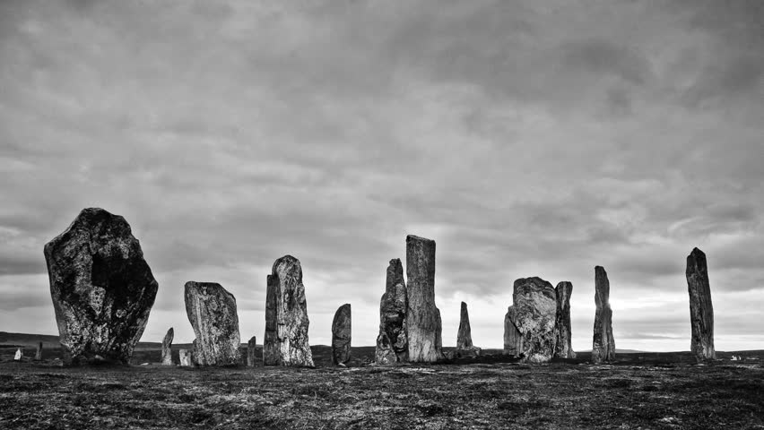 scary gothic standing stones in storm - Time lapse