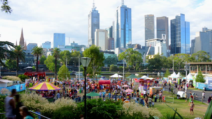 MELBOURNE, MELBOURNE- MARCH, 13: Time lapse of street, people celebration Labour days, Melbourne on January 16, 2013.