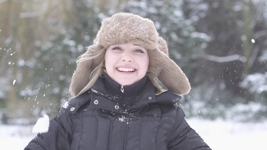 female smile winter weather snow fall 1080 HD