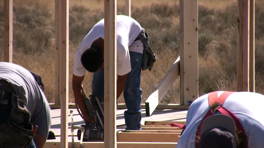 Activity on a new home construction site.