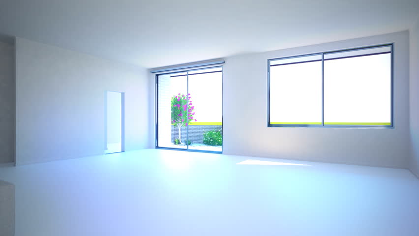 3d animation of kitchen and livingroom furnishing process.