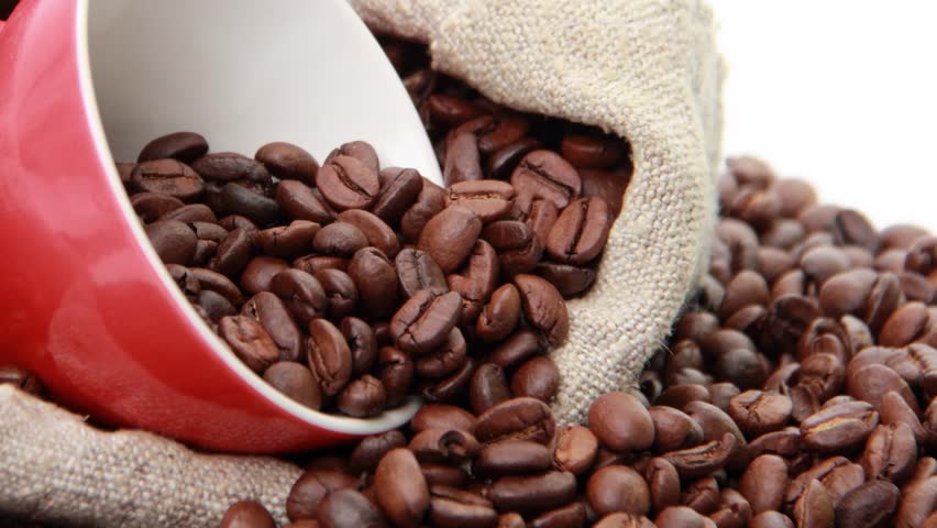  ceramic cups heart symbol full of coffee beans on valentine day