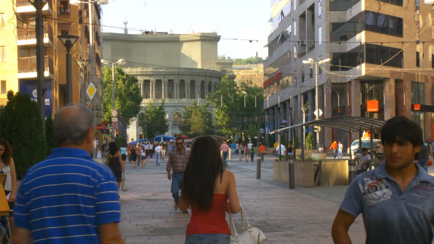 Yerevan, Armenia - CIRCA 2012: Armenian people walking at Northern avenue, Yerevan