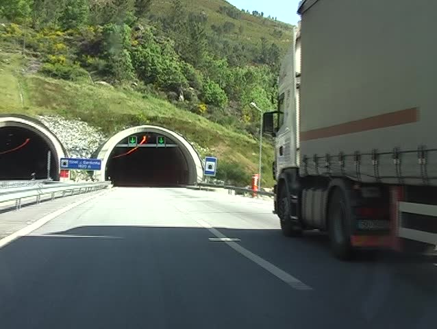 Driving through the tunnels on the highway in Portugal