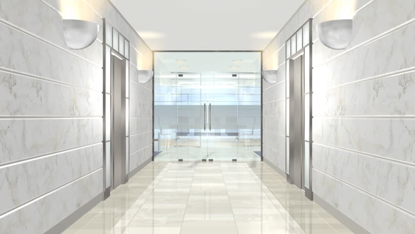Office entrance animation with door opening (made with 3ds max)